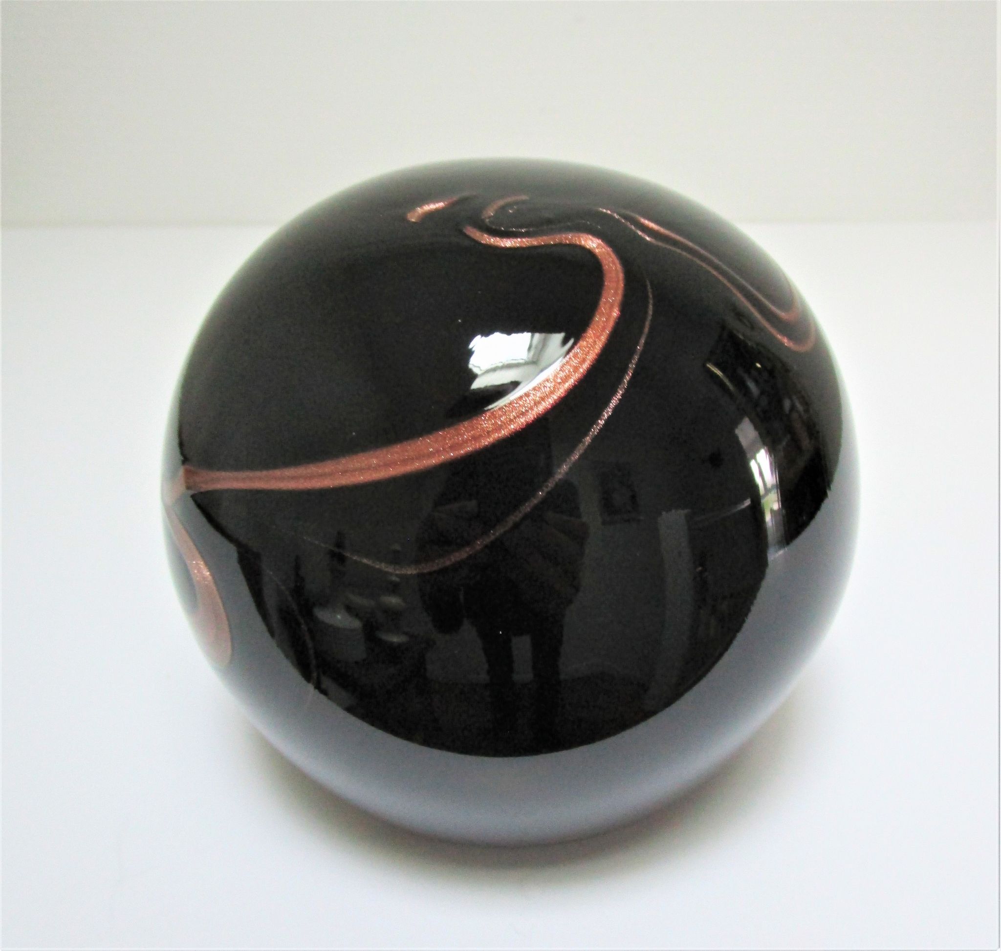 ball paperweight black and coppery glass paste Bob le Bleis glassware Maure Old vintage