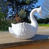 vintage white ceramic swan cache-pot / animal-shaped empty pocket