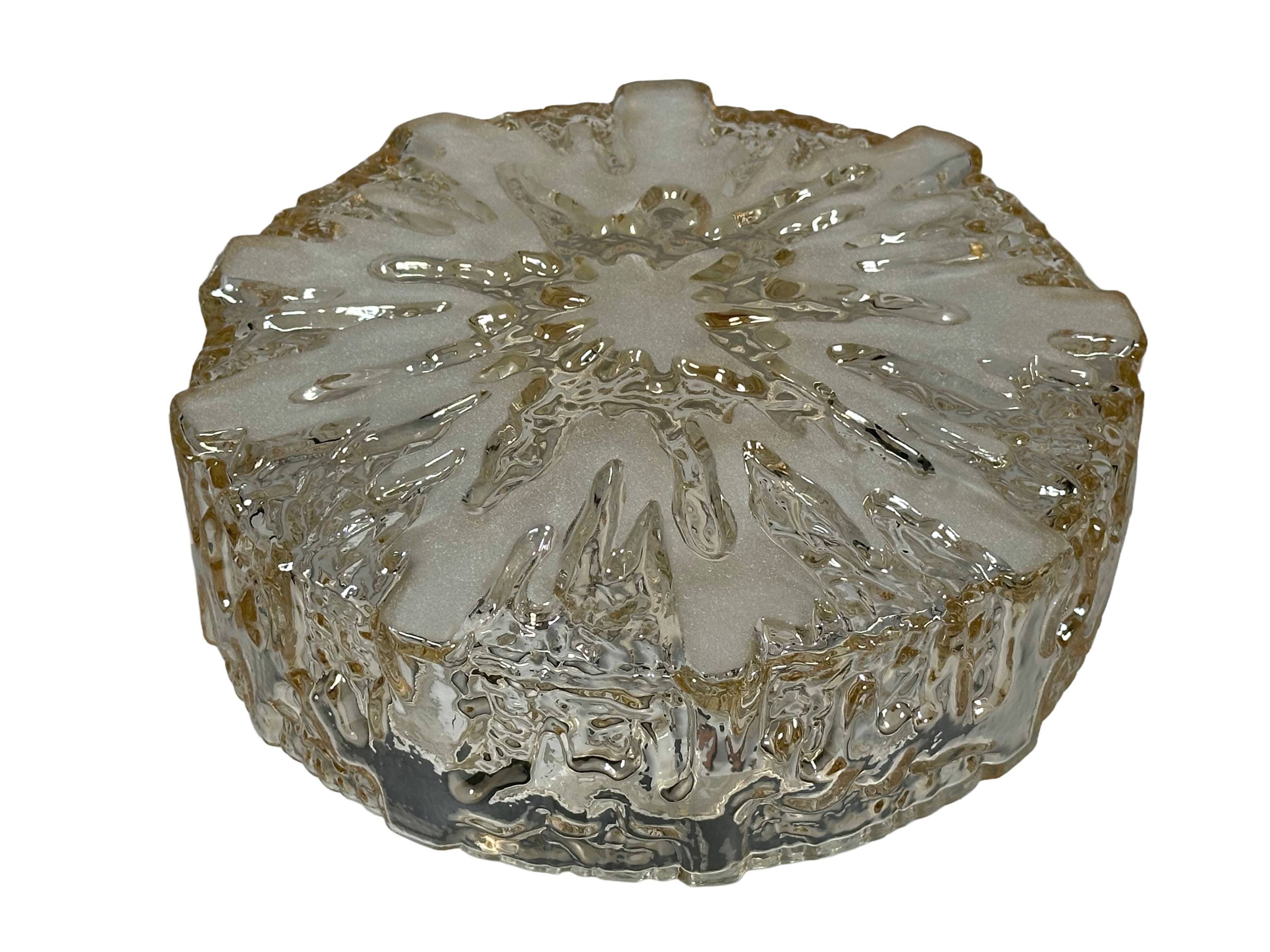 1960s 1970s Ceiling Lamp Flush Mount in Glass & Metal Space Age Design