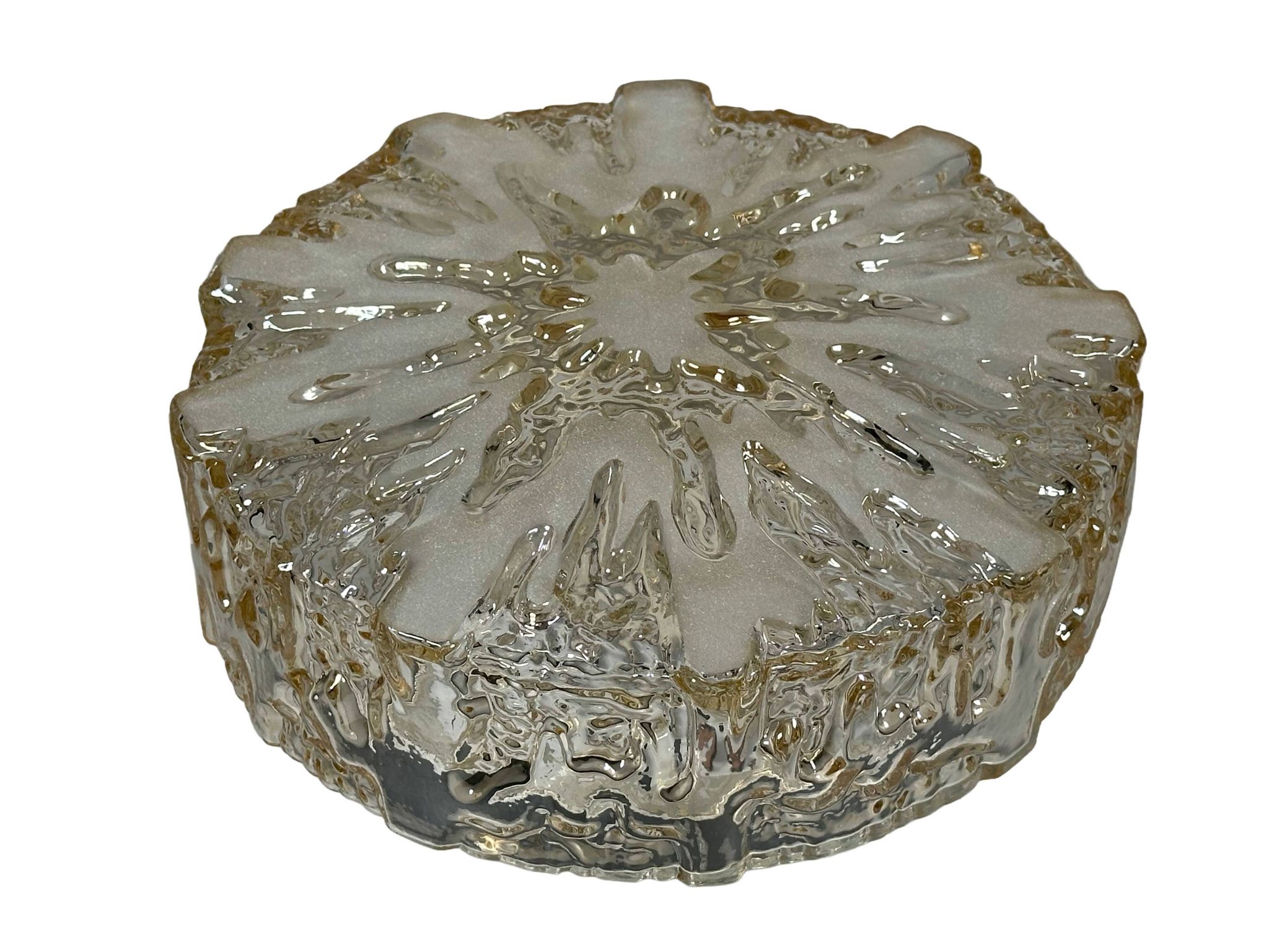 1960s 1970s Ceiling Lamp  Flush Mount in Glass & Metal Space Age Design