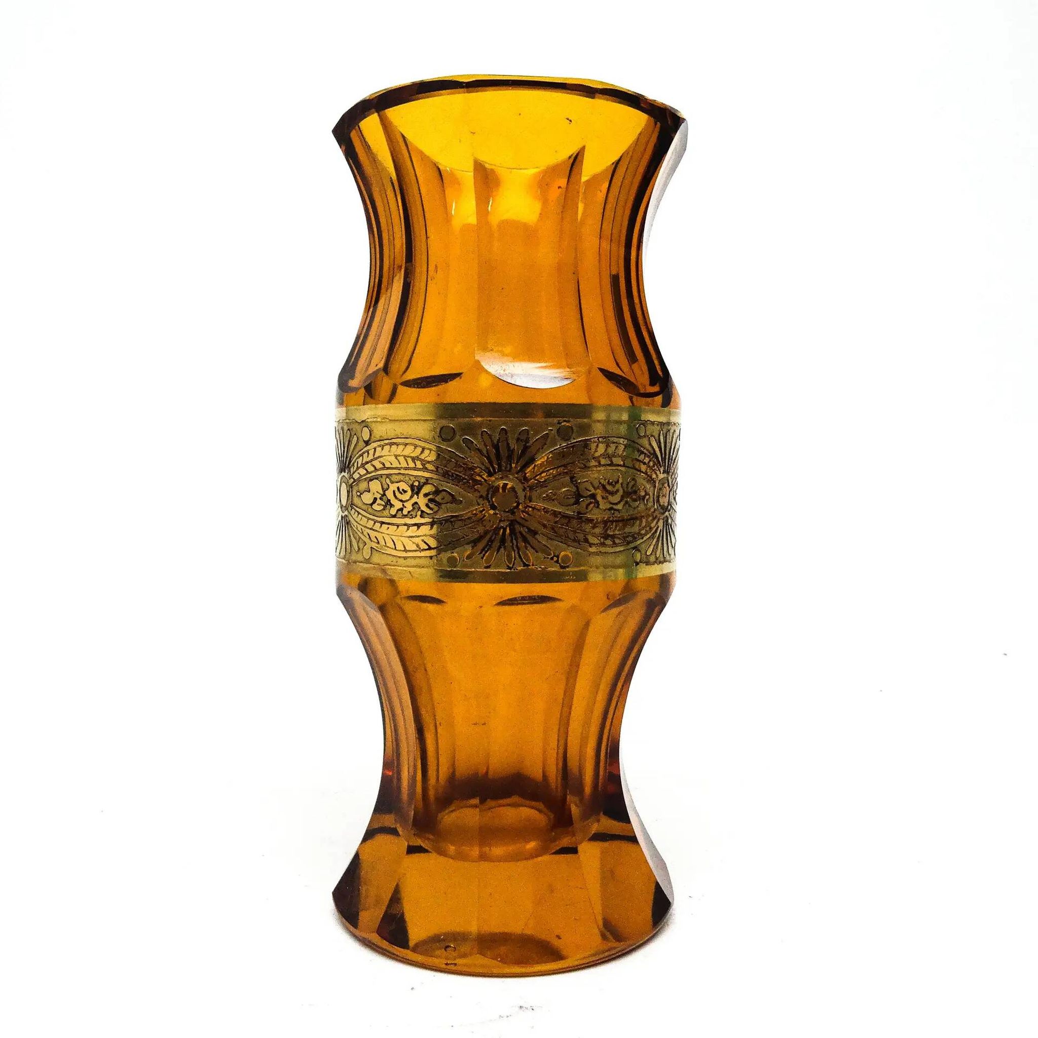 Art Deco vase, honey glass oroplastic, Moser, Czechoslovakia, 1930s