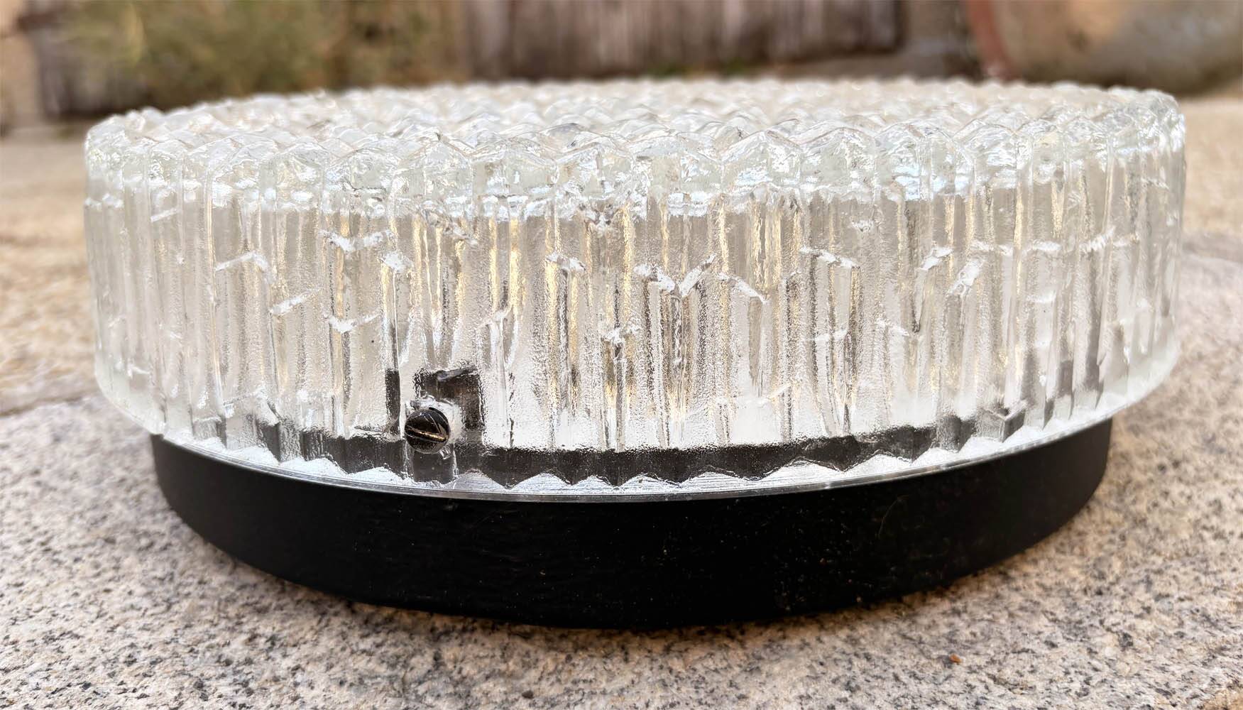 Holophane ceiling light in prismatic glass – 1960s industrial design
