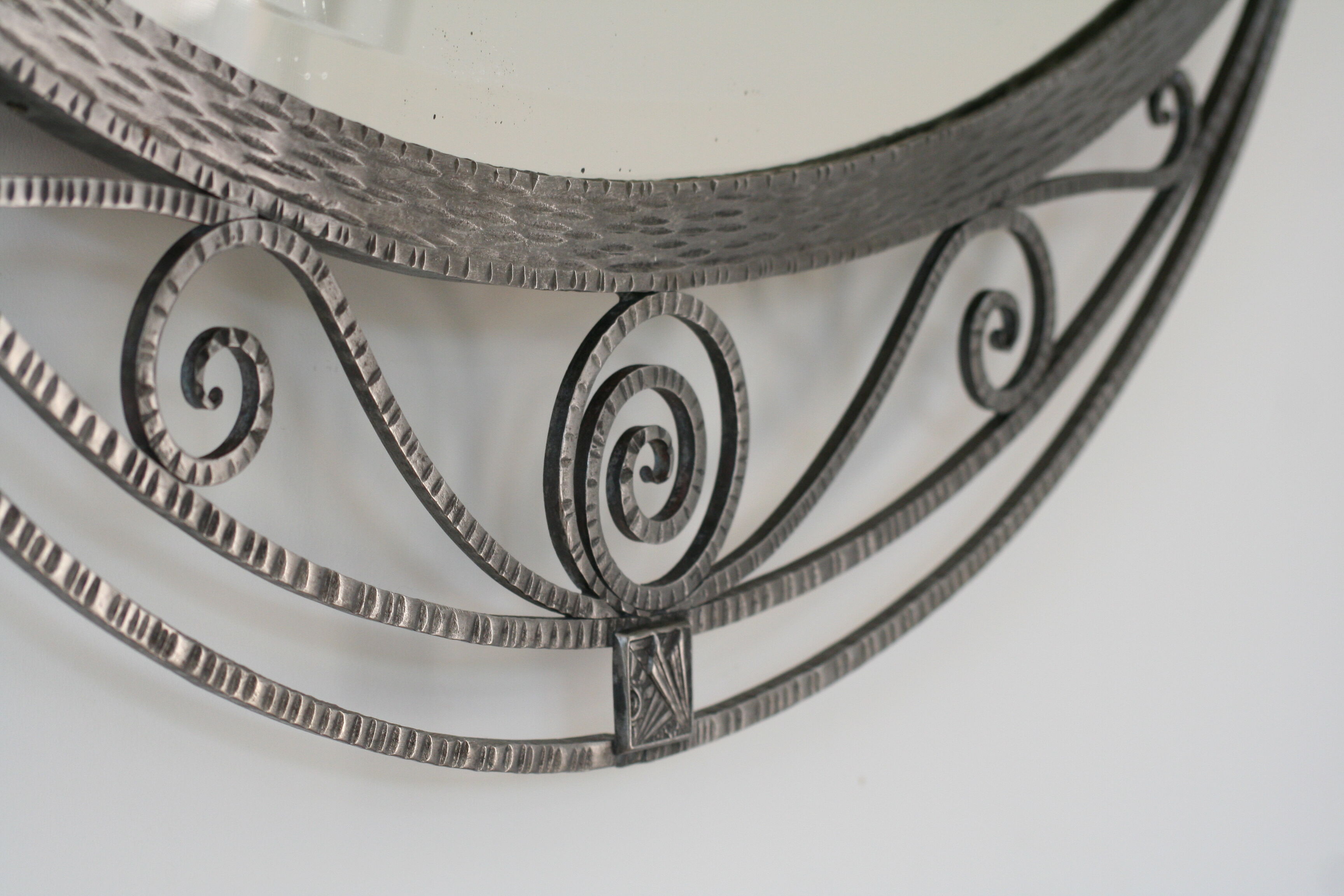 Beaten brushed wrought iron mirror