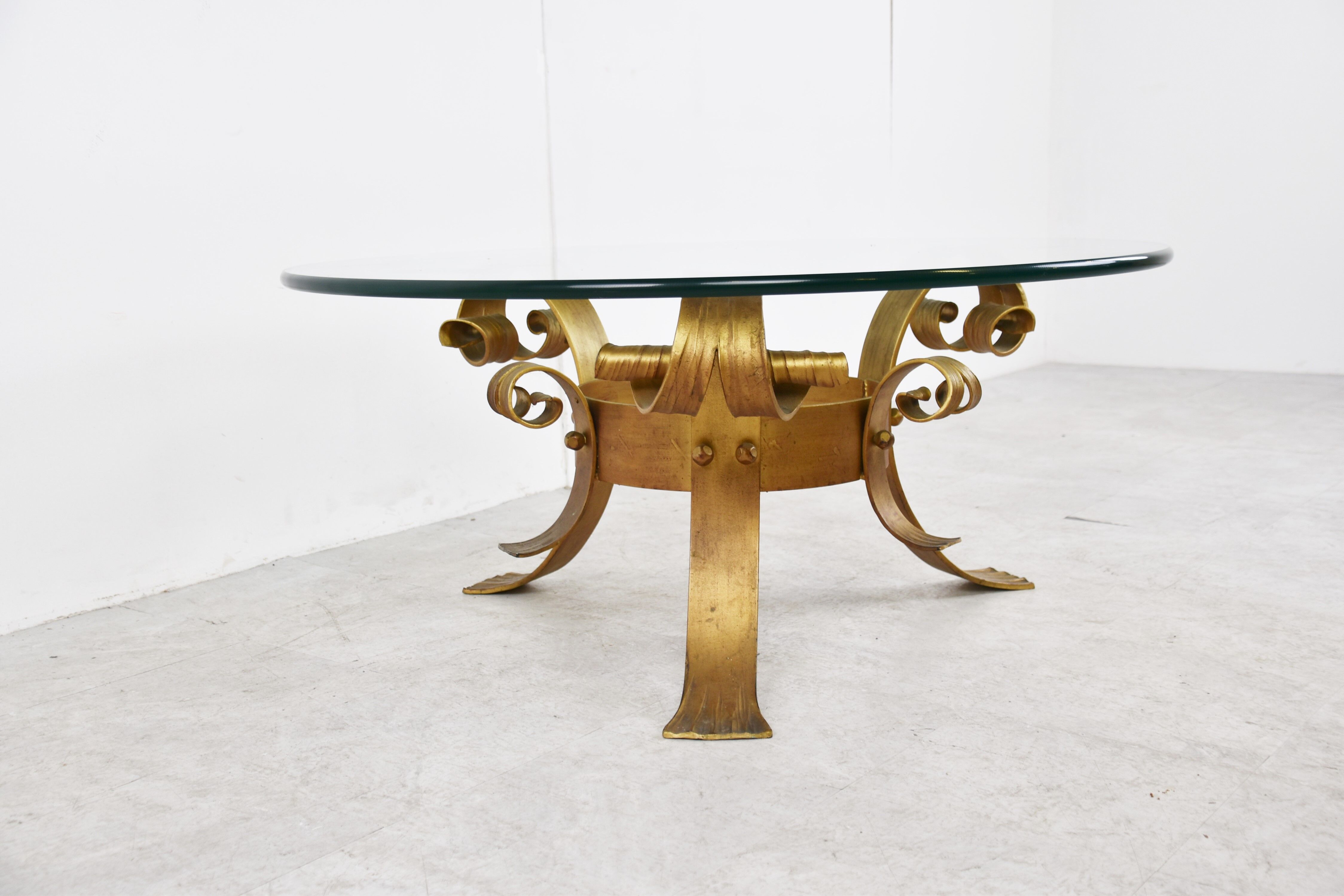 Gilt metal brutalist coffee table, 1960s