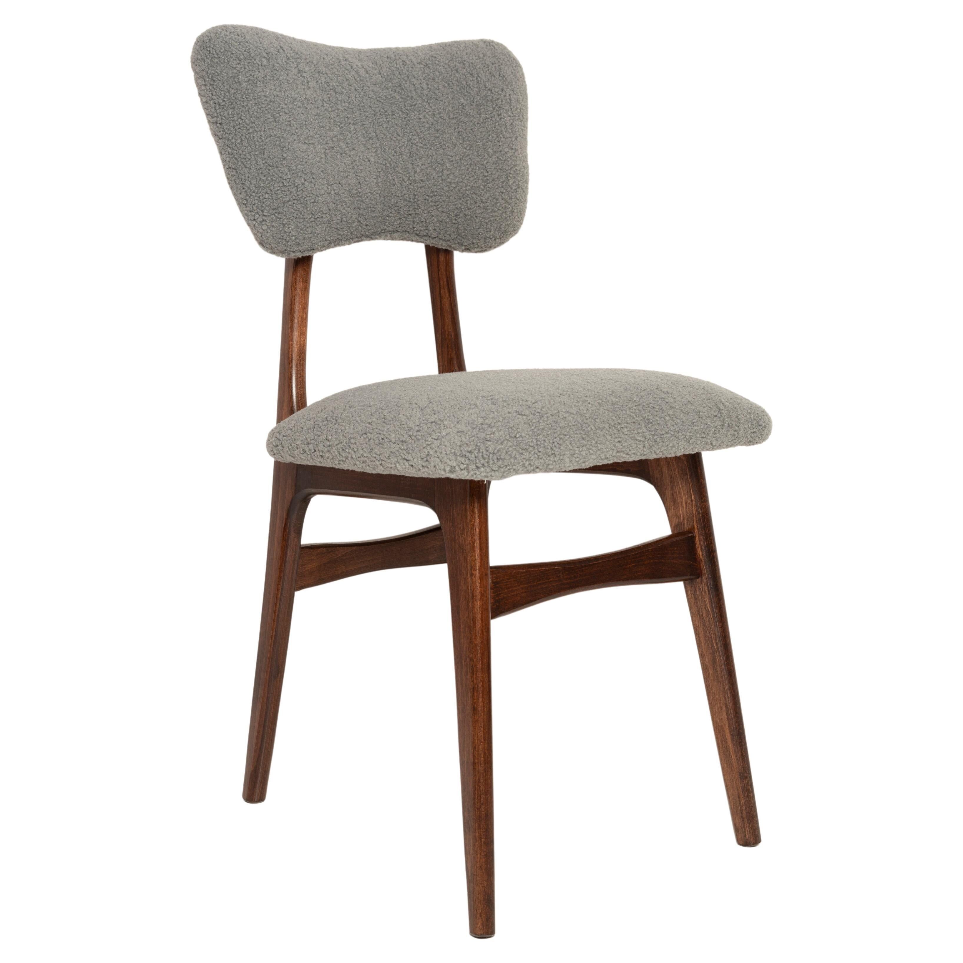 Chaise de salle à manger papillon milieu du siècle, bouclé gris, bois noyer foncé, Europe, années 1960