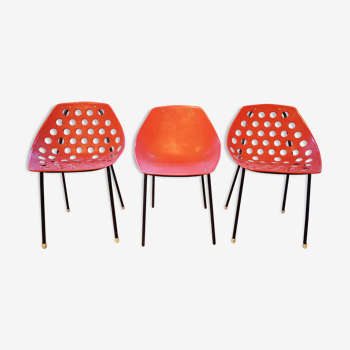 3 chairs Pierre Guariche shell "shell"