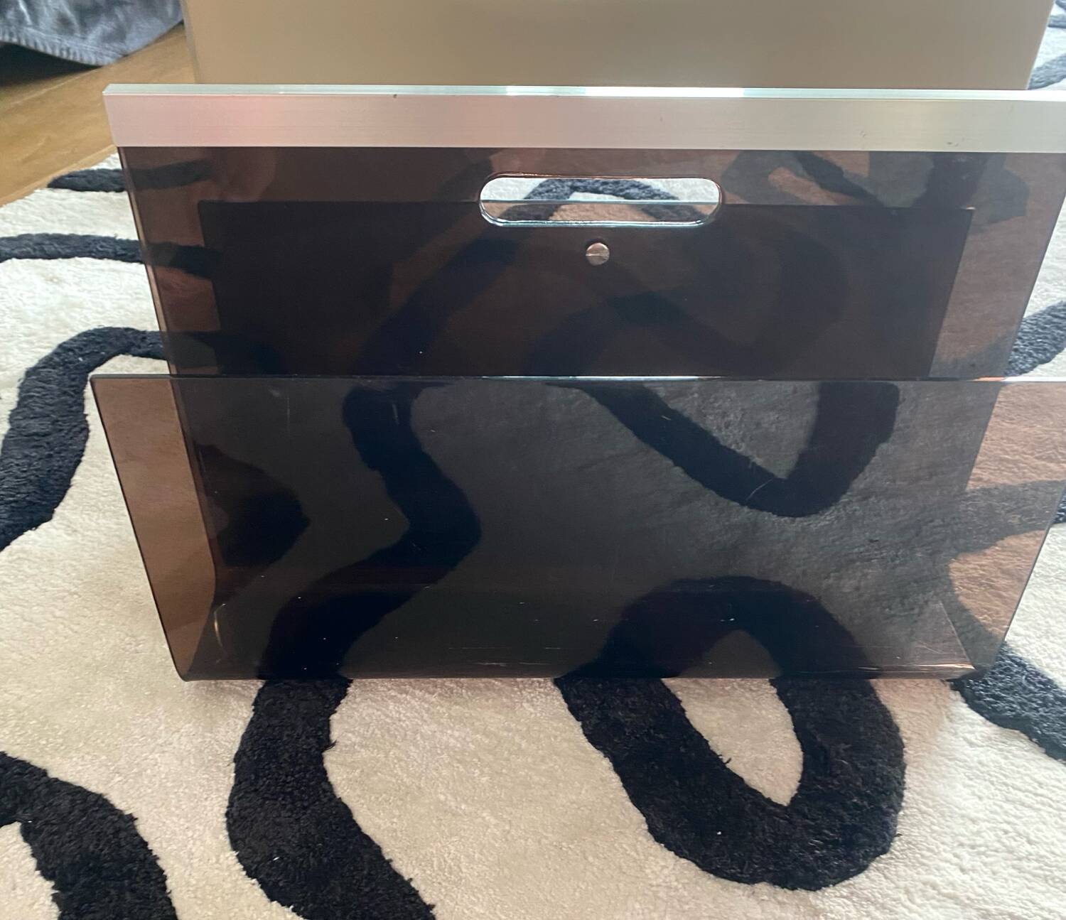 Magazine rack Plexiglas Steel brown smoked vintage retro deco Disk Mobilie