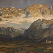 Antique Italian signed mountain landscape painting from 19th century