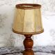 Small French Round Turned Wood Table Lamp With Hand Made Hide Skin Shade 4355