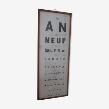 Old optical advertising poster, monoyer scale, framed