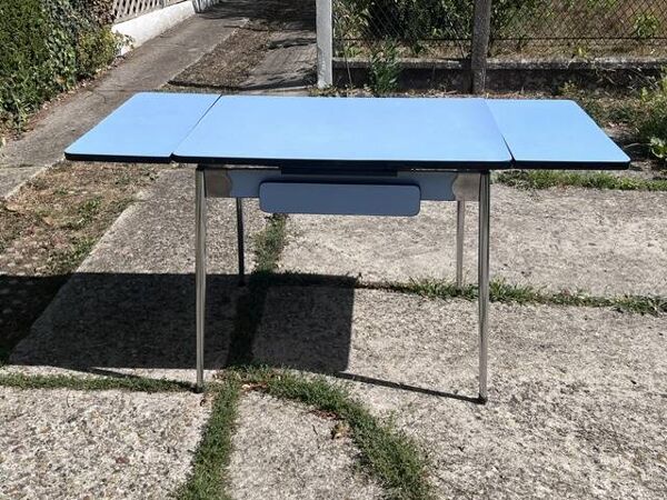 Table extensible en formica bleu