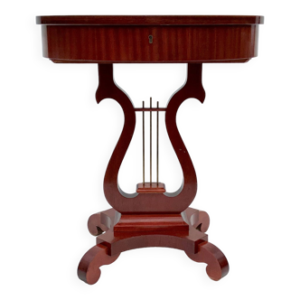 Antique Mahogany Lyra Pedestal Sewing Table Karl Johan / Biedermeier style 1900s
