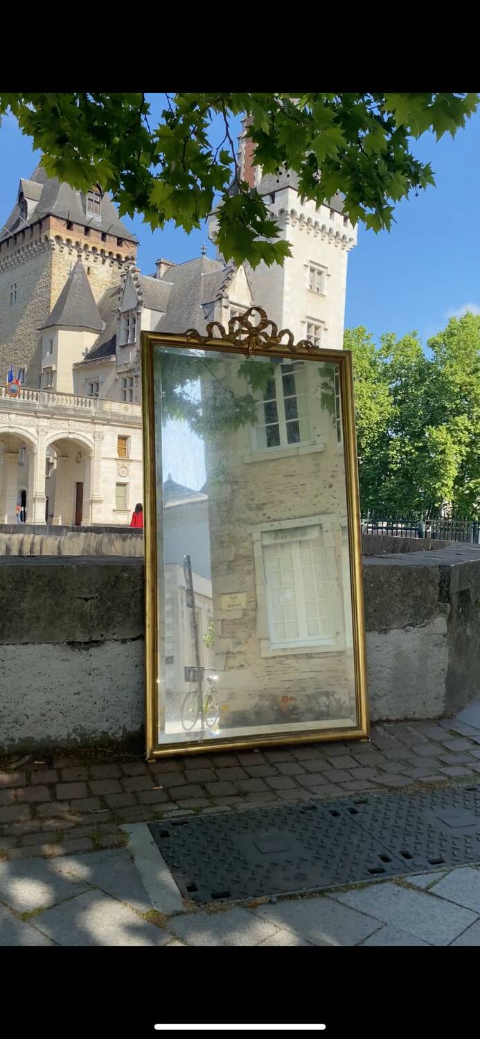 Important 19th Century Beveled Mirror with Pediment - Louis XVI Style - 81cm X 163cm