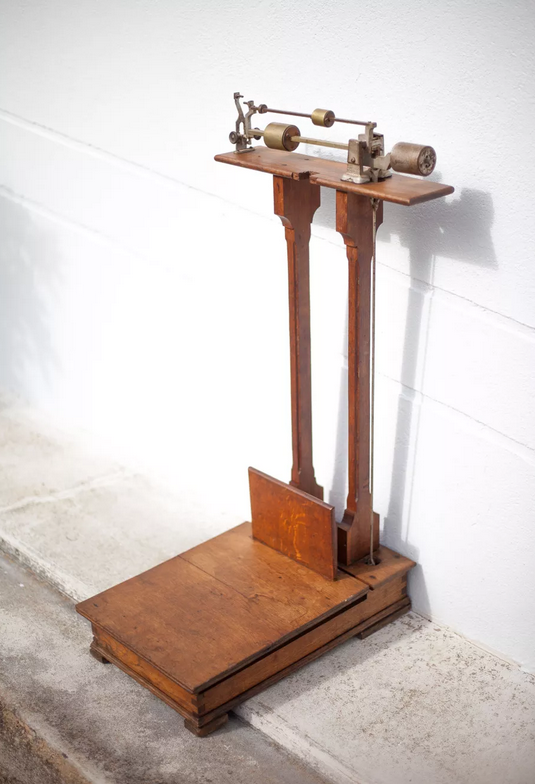 Vintage scale, wood and brass scale, interior decoration, old doctor's scale
