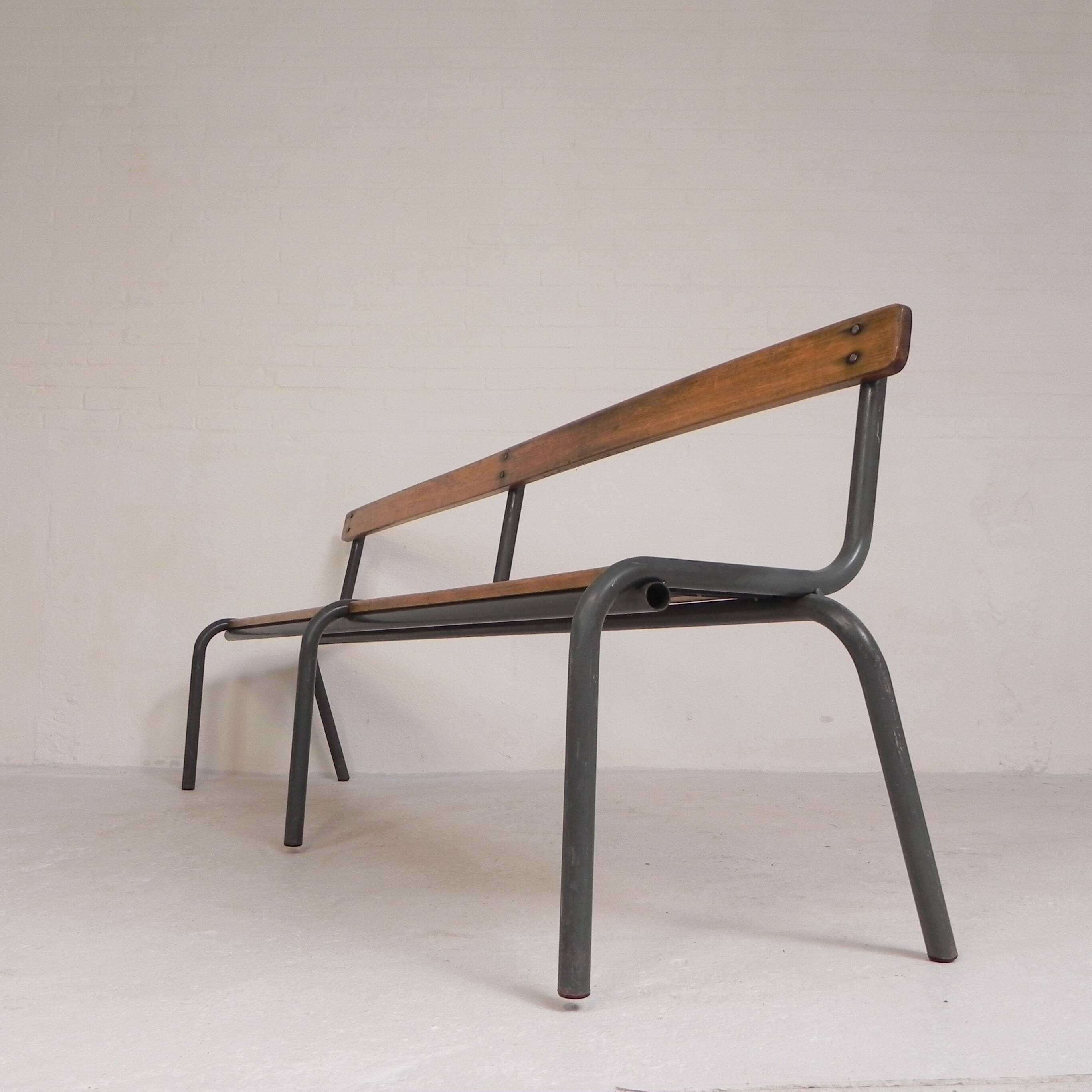 Industrial slatted bench from a French school, 1960s.