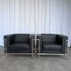 Set of 2 Mid-century Black Leather Lounge Chairs / Italian Design Armchairs