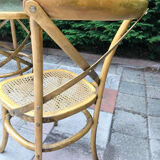 Table cannage et bois courbé vintage, meuble ancien