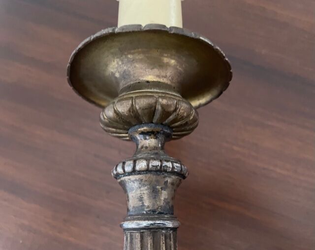Lamp pique candle bronze silver nineteenth century