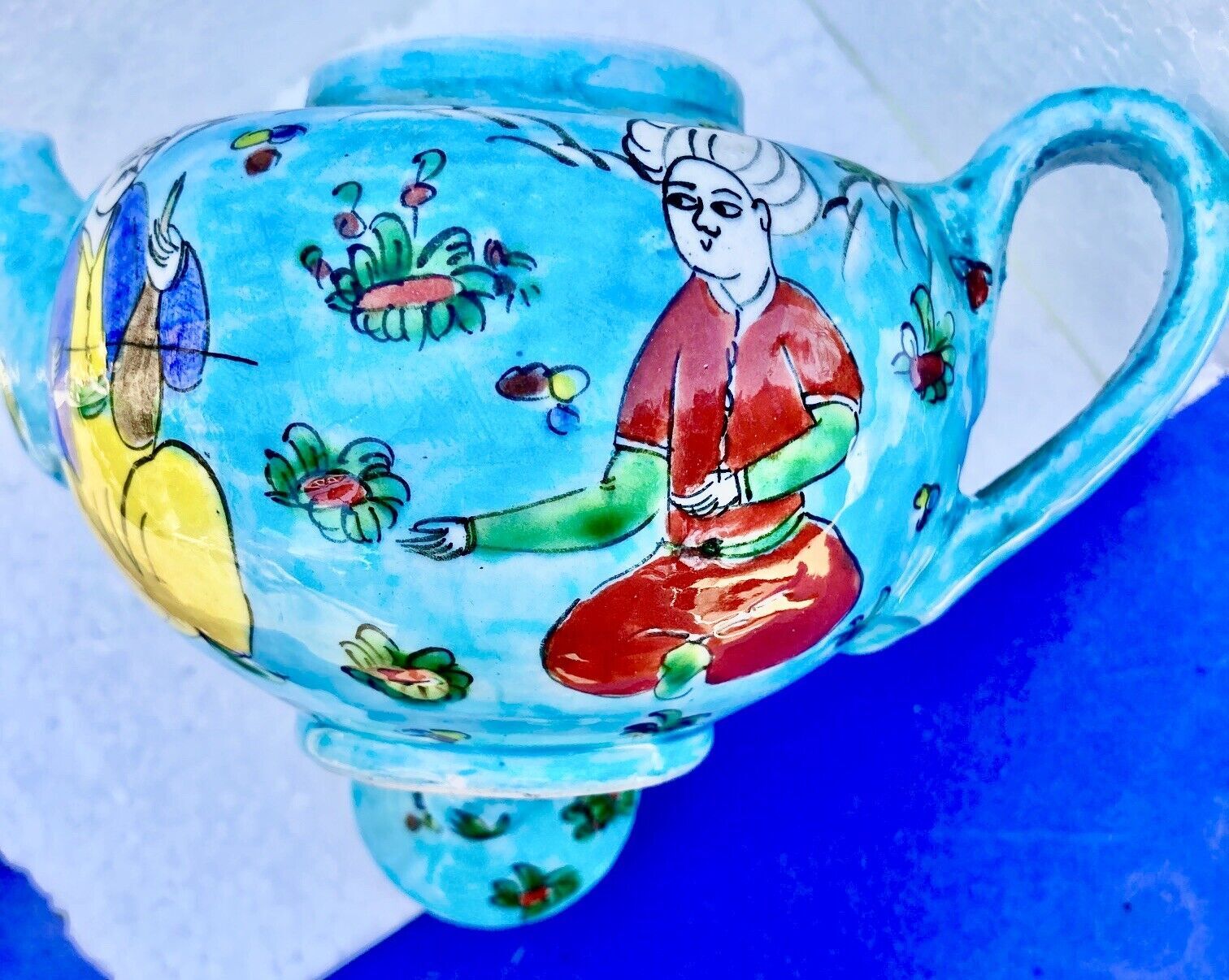 Antique ceramic teapot Asia minor musician's decoration turkey 1900 signed