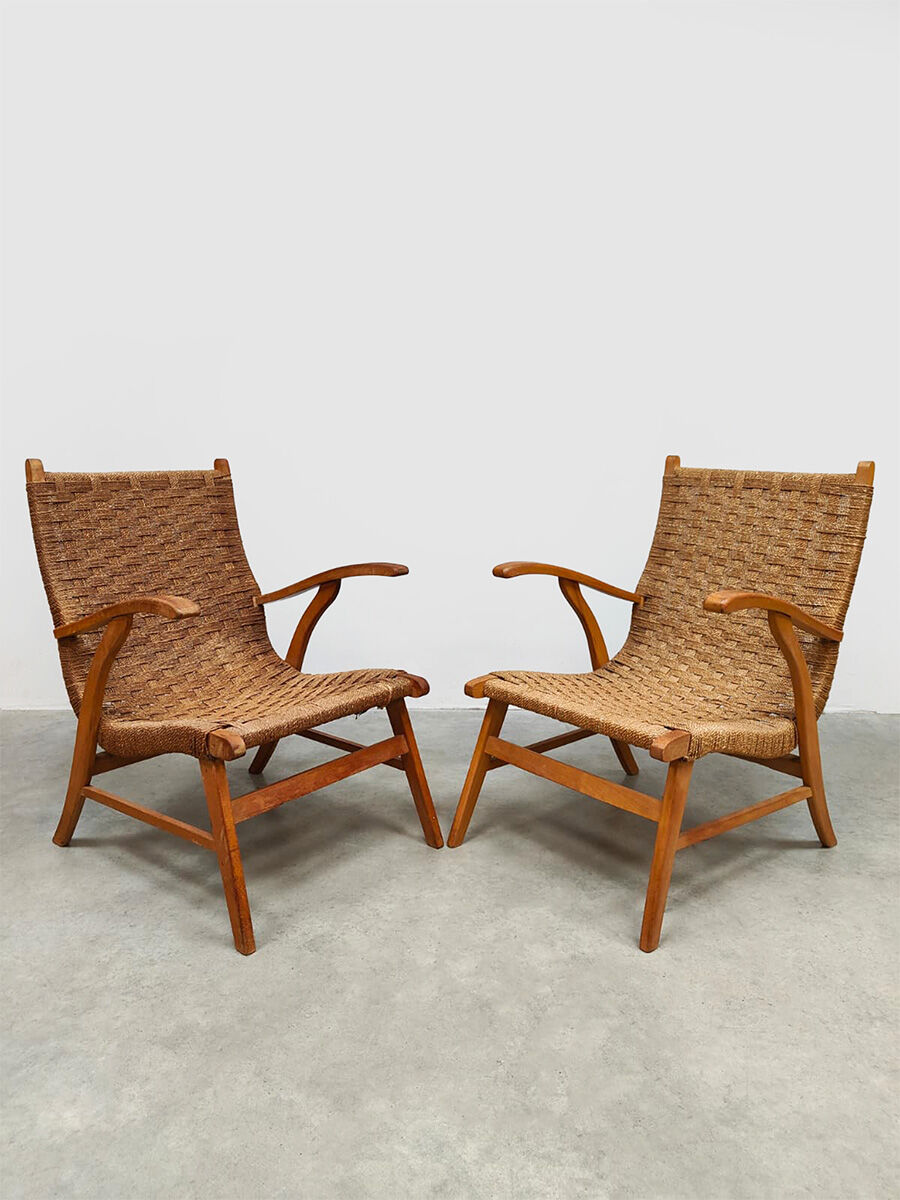 Vintage Dutch design rope chairs Vroom & Dreesman 1960
