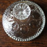 Cut glass goblet with a transparent stem.