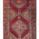 Vintage red persian runner rug long traditional handwoven oriental wool carpet 110x385cm