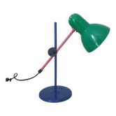 Memphis style desk lamp in blue, red, and green.