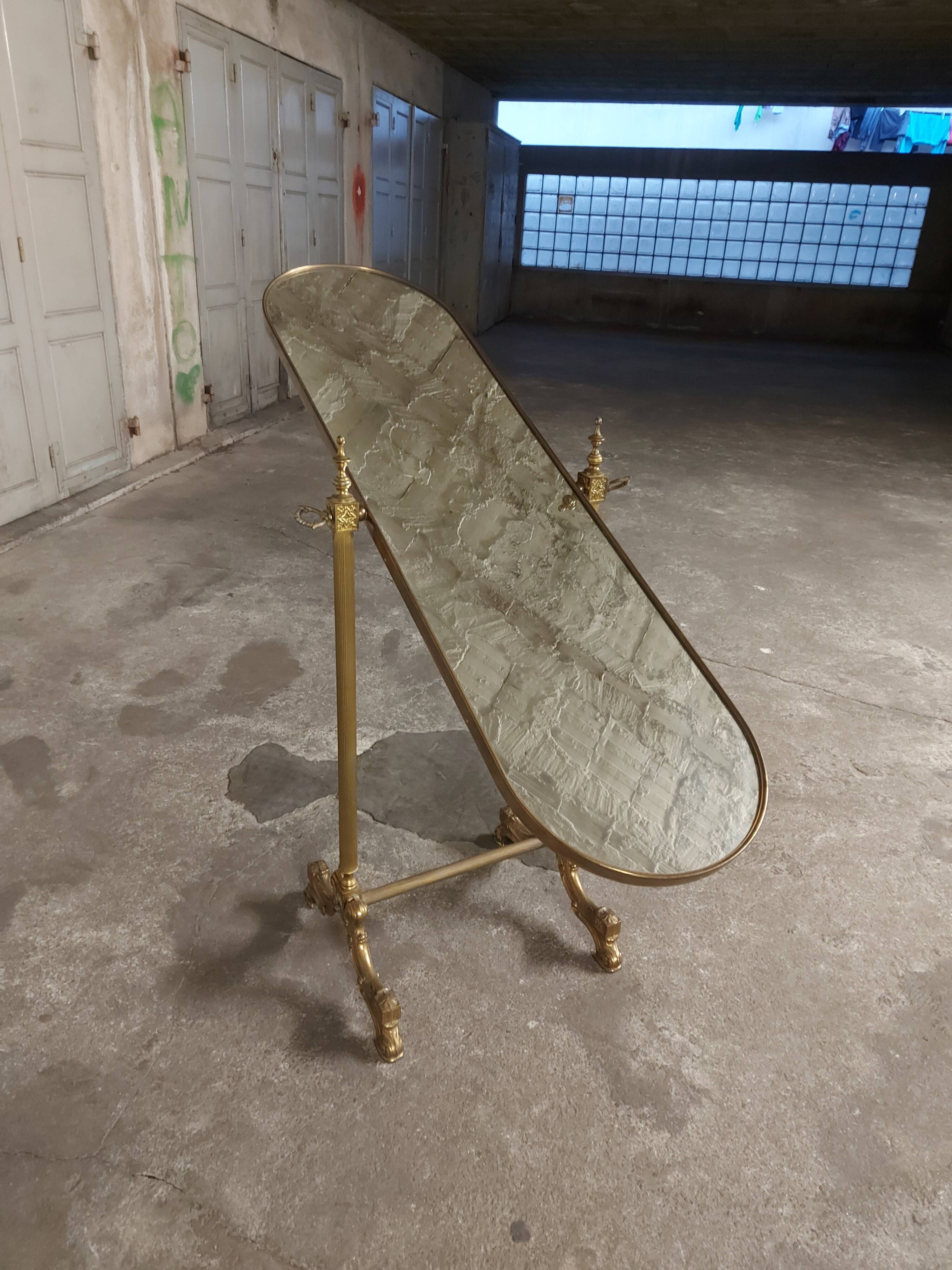 Psyche mirror in vintage gilded bronze