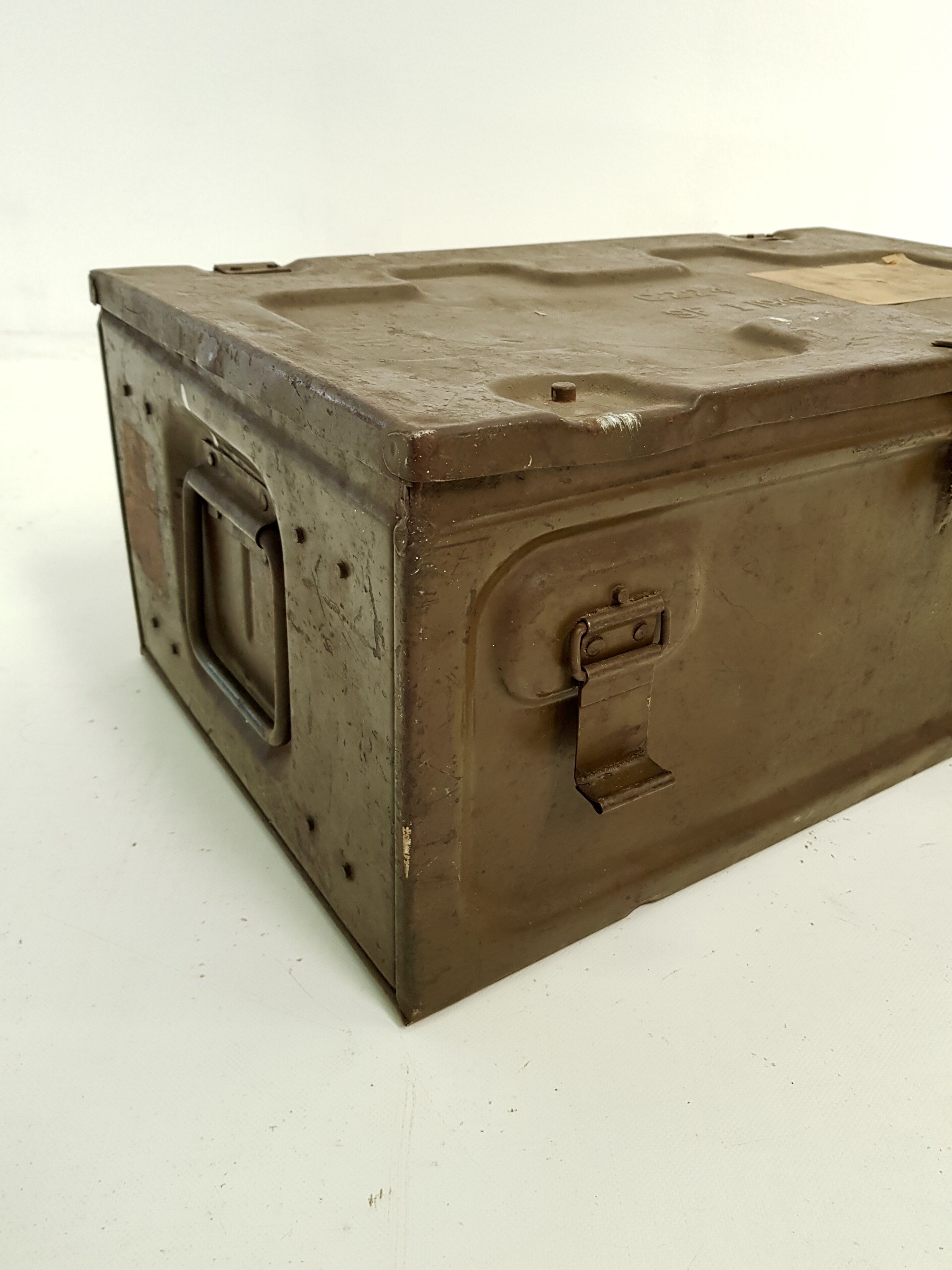 Old crate or military trunk metal patina original vintage canteen
