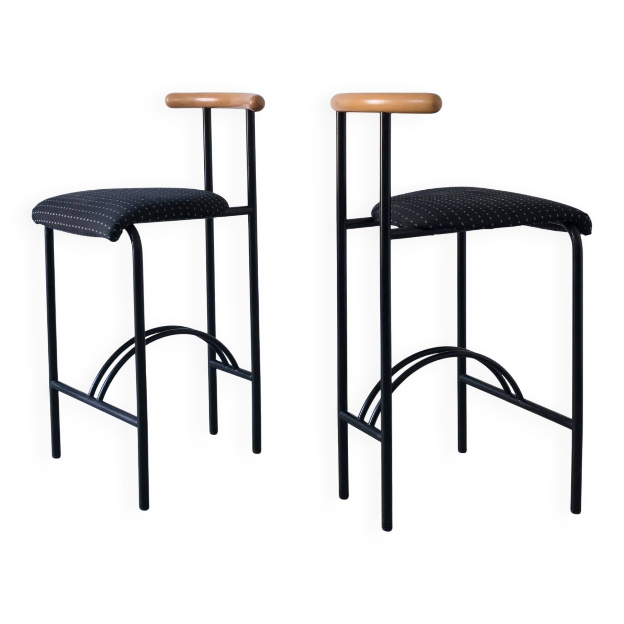 2 postmodern tubular steel bar stools | Rodney Kinsman style | 1980s