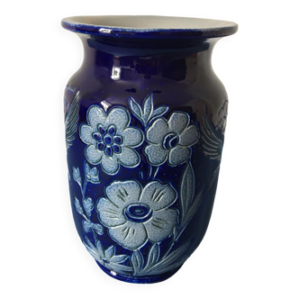 Blue vase in Alsace stoneware signed Betschdorf - Krumeich Remmy numbered 5-20 G.