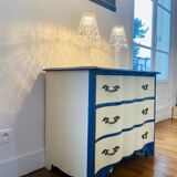 Commode parisienne esprit Louis IV ecru & bleu