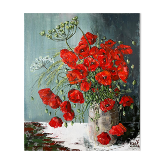 Table "Bouquet of Poppies" HST Flowers signed Monier