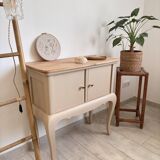 Small accent furniture / cream beige chest of drawers natural wood – chic style