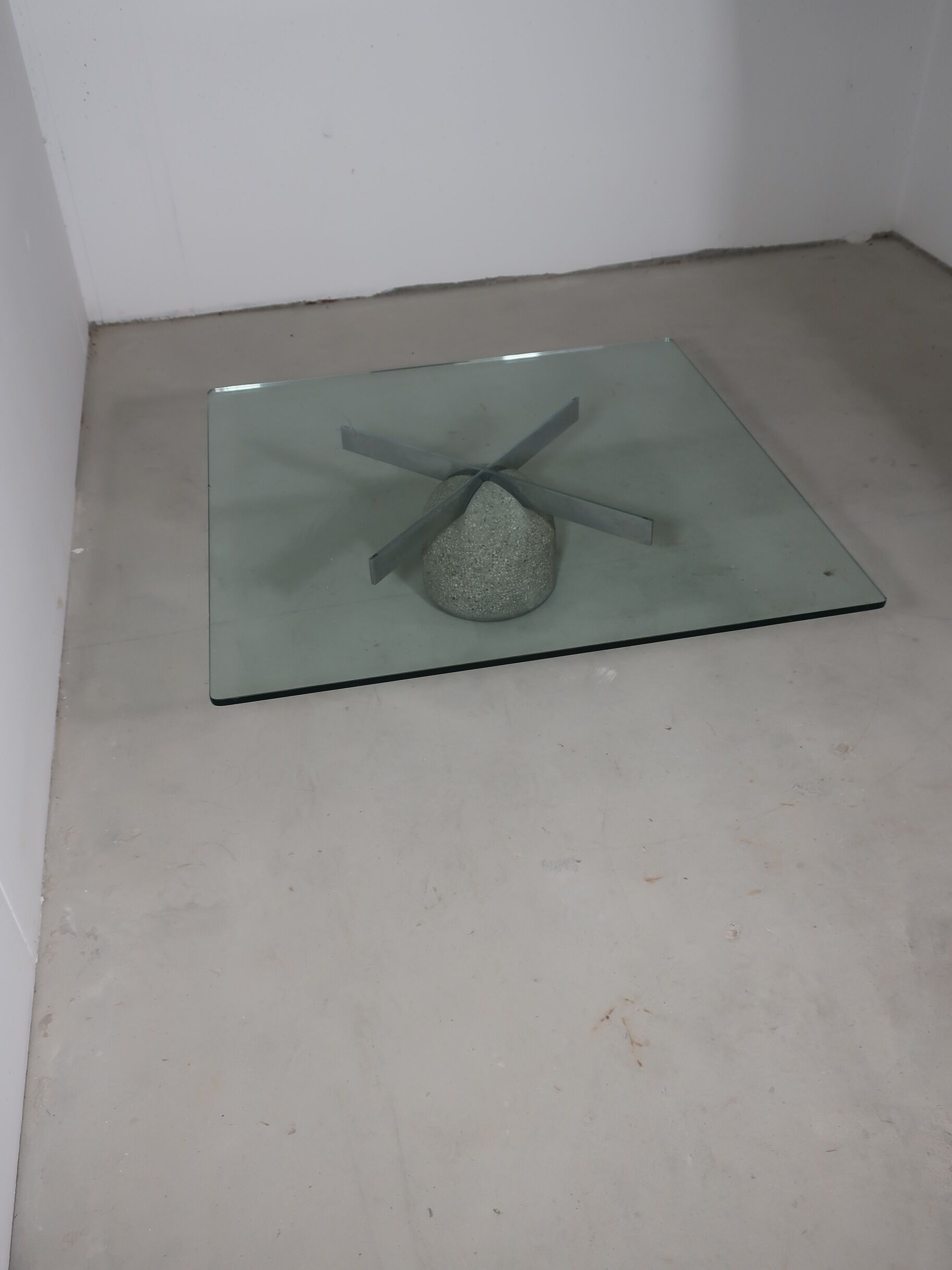 80s glass and bubbly concrete table