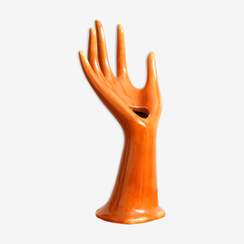 Main baguier vase orange, années 70