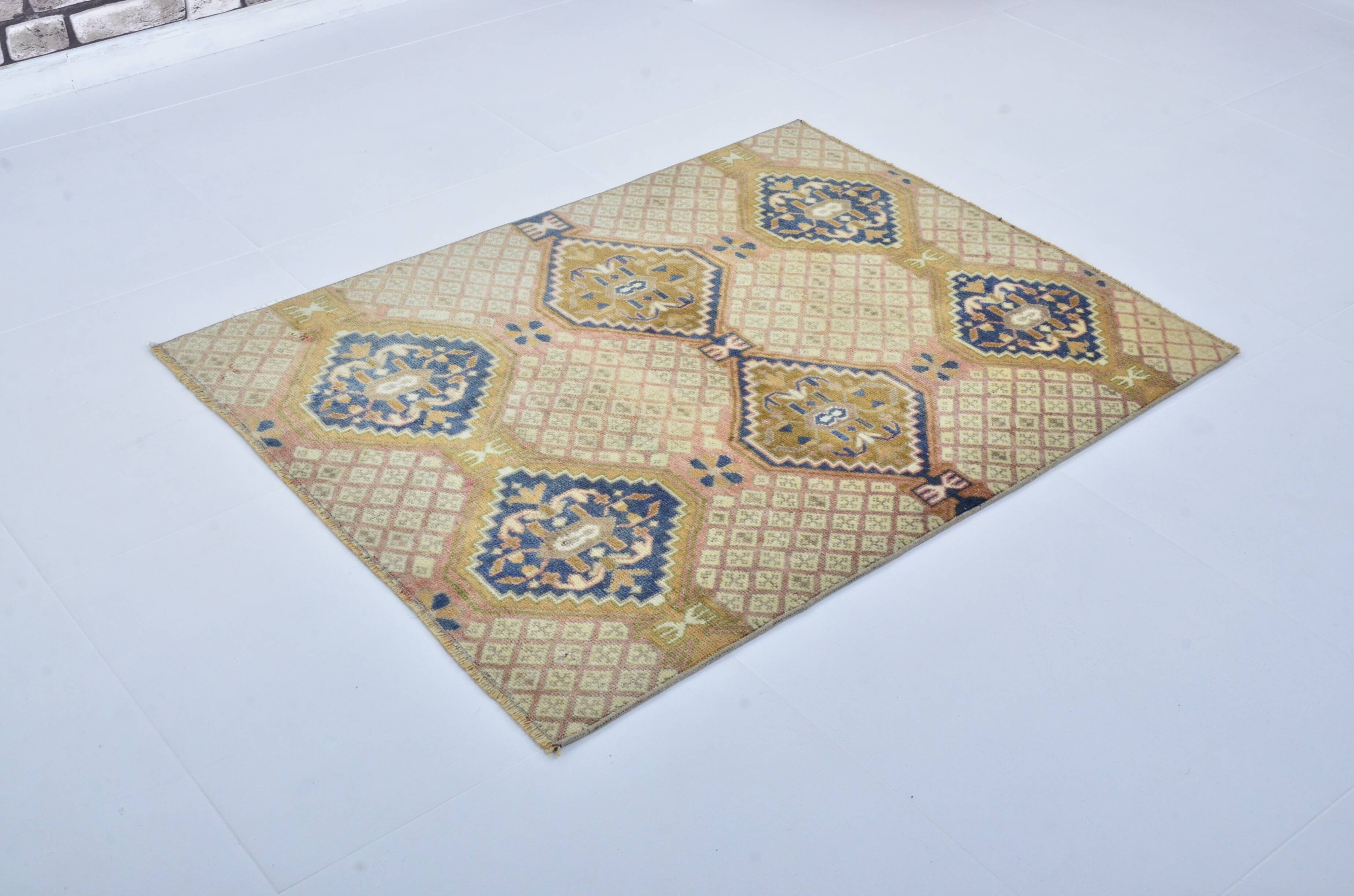 Tapis turc vintage rose et bleu sku 3116