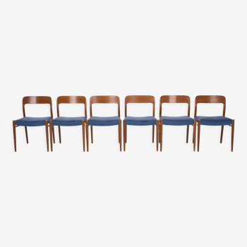 Ensemble de 6 chaises de salle à manger 'Modèle 75' par Niels Otto Møller pour J.L. Møllers Møbelfabrik, Danemark Années 1960