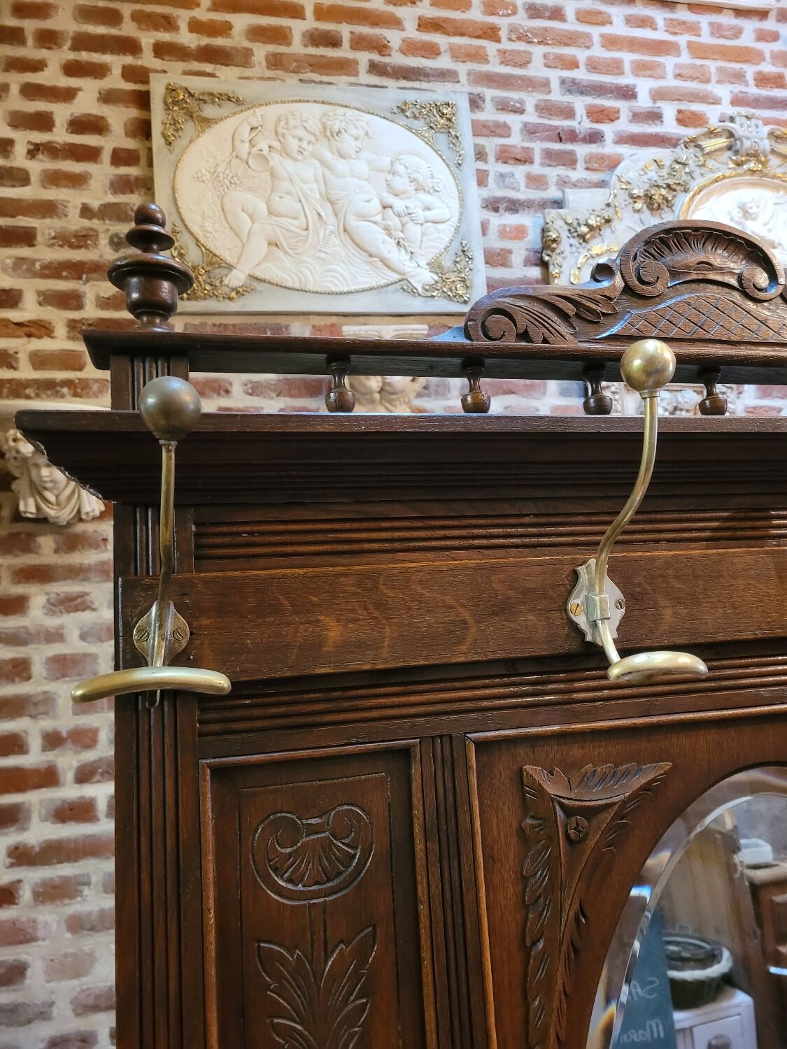 Old oak cloakroom or coat rack