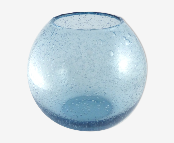 Vase boule en verre bullé bleu clair Biot | Selency