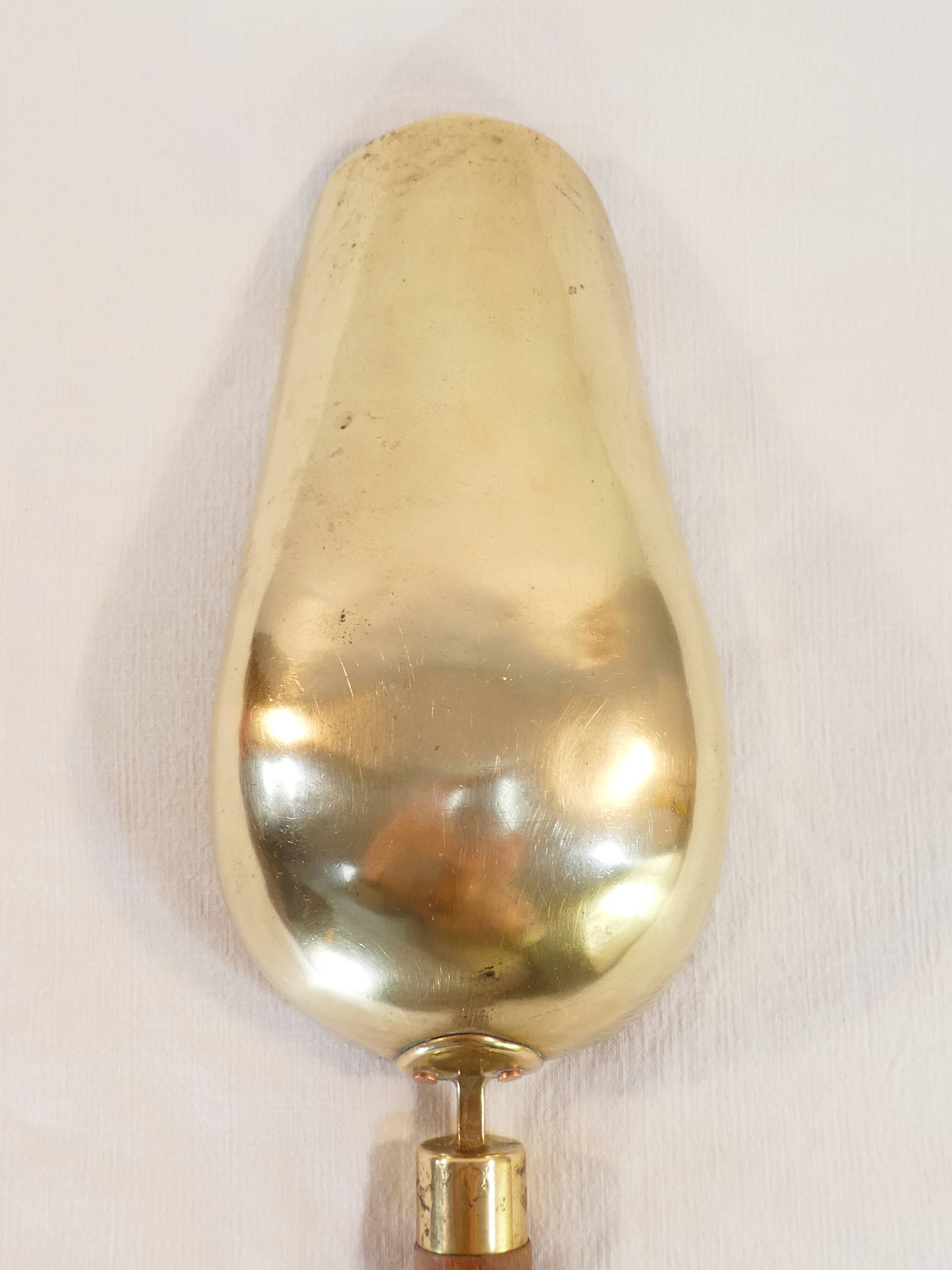 Old brass grocery grain shovel wooden handle