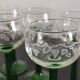 Vintage Alsace wine glasses with green feet decorations Bunches of Grapes and Vines HJ