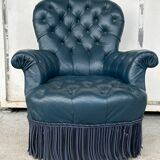 Armchair Napoleon III leather Chesterfield way, late nineteenth
