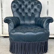Armchair Napoleon III leather Chesterfield way, late nineteenth