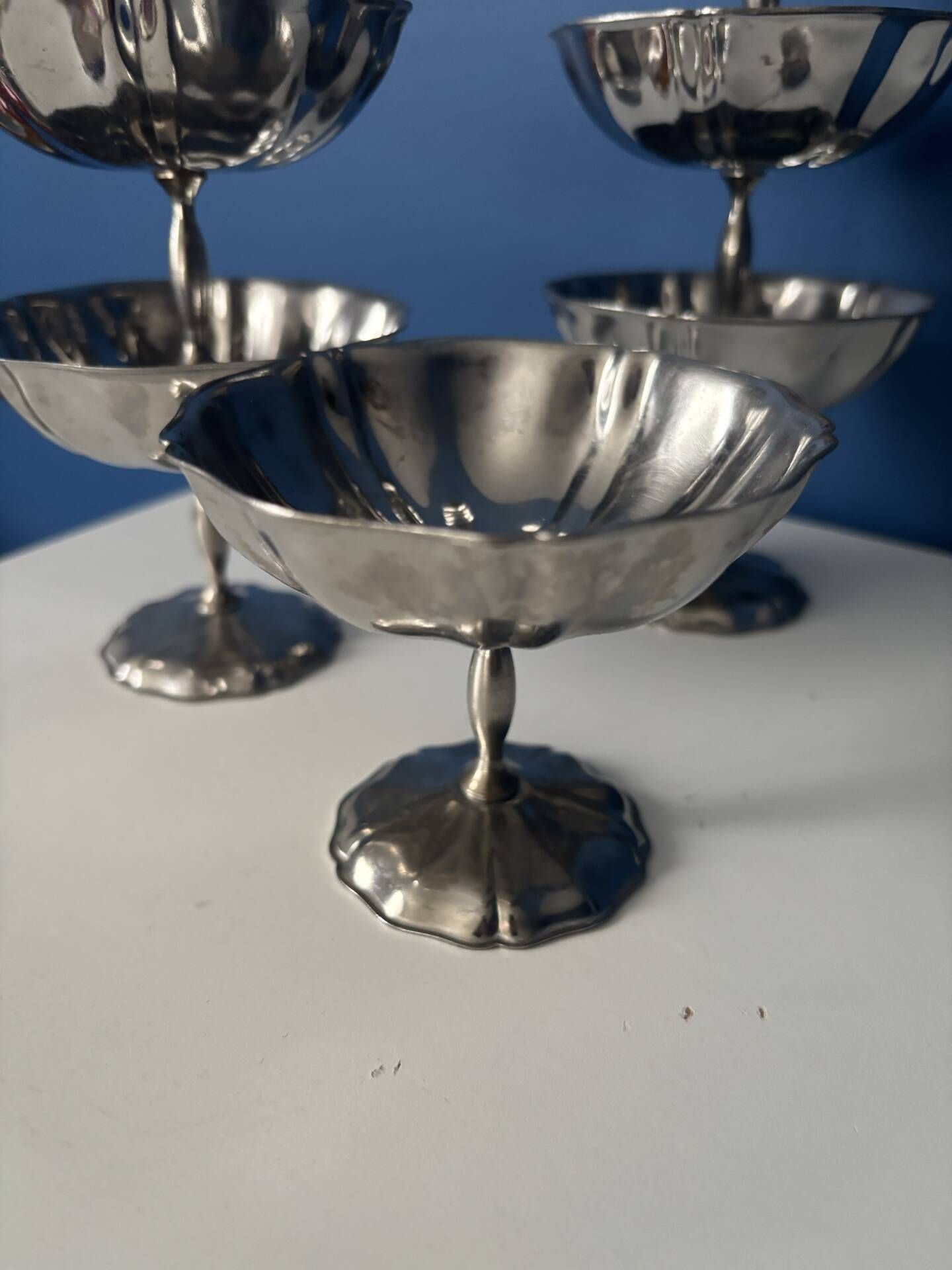 Set of 6 stainless steel ice cream bowls bistro style