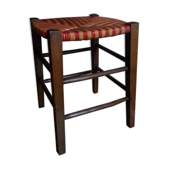 Tabouret ancien paillé bicolore