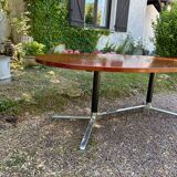 Vintage oval wooden and metal dining table from the 60s and 70s