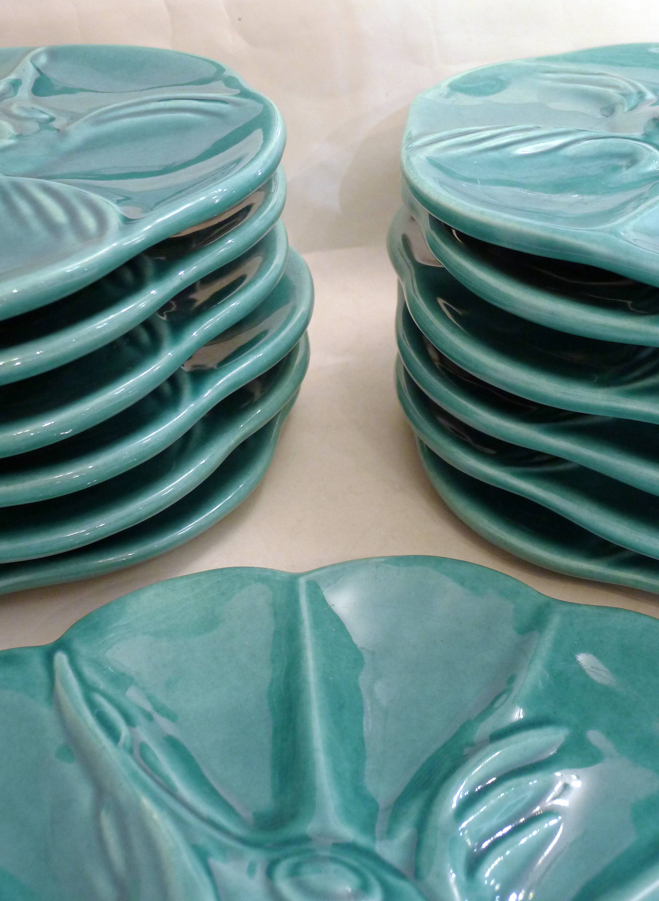 Oyster service Fish in faience barbotine 1950s