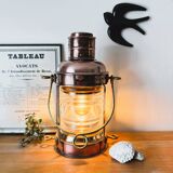 Large electrified copper and brass lamp