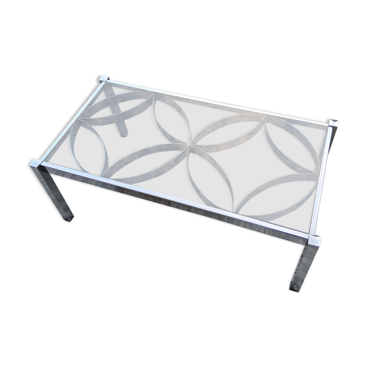 Coffee table from the 70s chrome and smoked glass